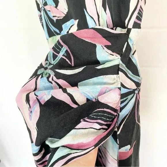 EUC Zara Linen Blend Tropical Print Corset Ruched Midi Dress Size Medium - Picture 14 of 17